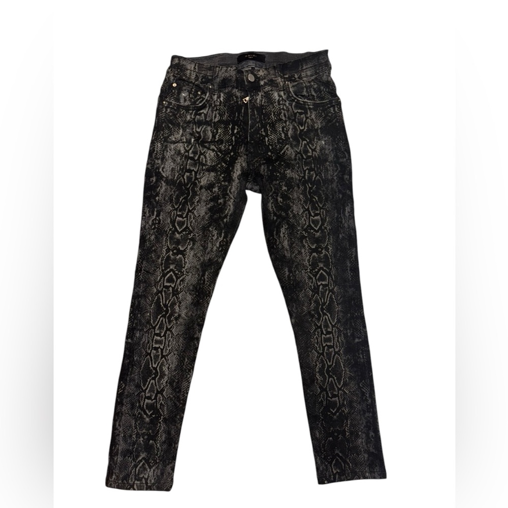 AMIRI - Skinny-Fit Distressed Snake-Print Stretch-Denim Jeans - Charcoal